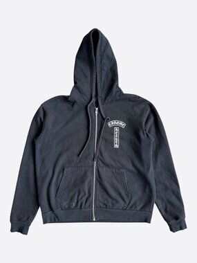 Chrome Hearts Black & White T-Bar Logo Zip Up Hoodie